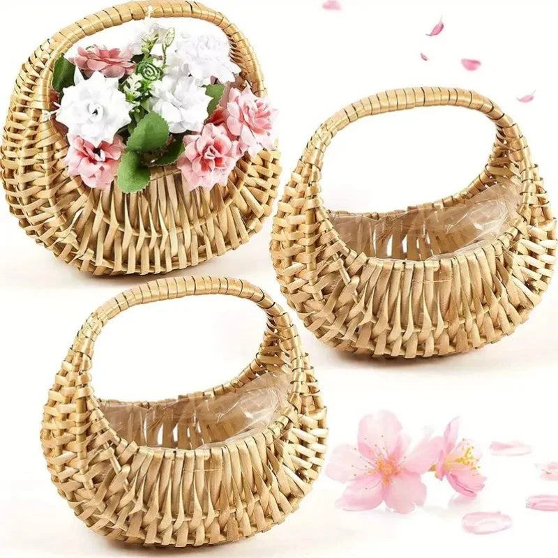 1pc/3pcs Willow Rattan Woven Wicker With Handle Basket