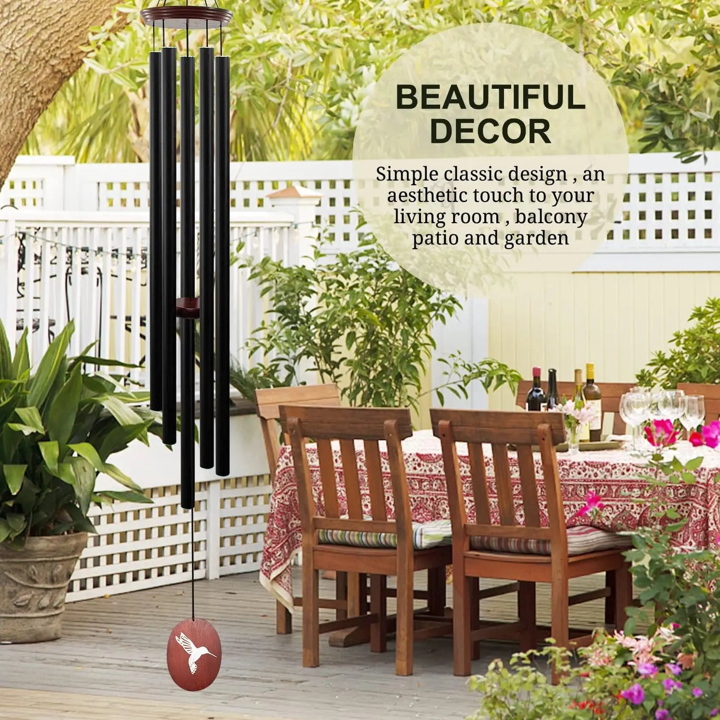 60-Inch Wind Chimes with Deep Tones, 5 Tuned Aluminum Tubes