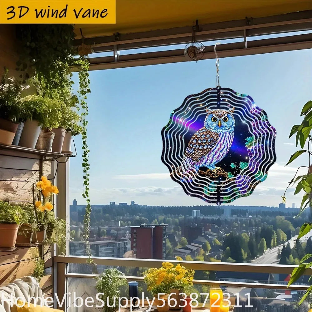 3D Owl Kaleidoscope Metal Wind Spinner Wind Chime 360°