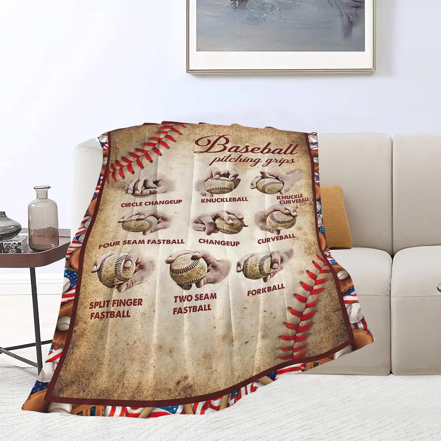 Baseball Blanket Soft Warm Cozy Sport Throw Blankets Lightweight Fleece Flannel