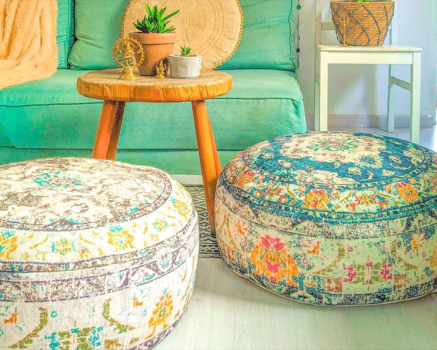 Moroccan Floor Pillow Cover Blue Round Floor Cushion Pouf