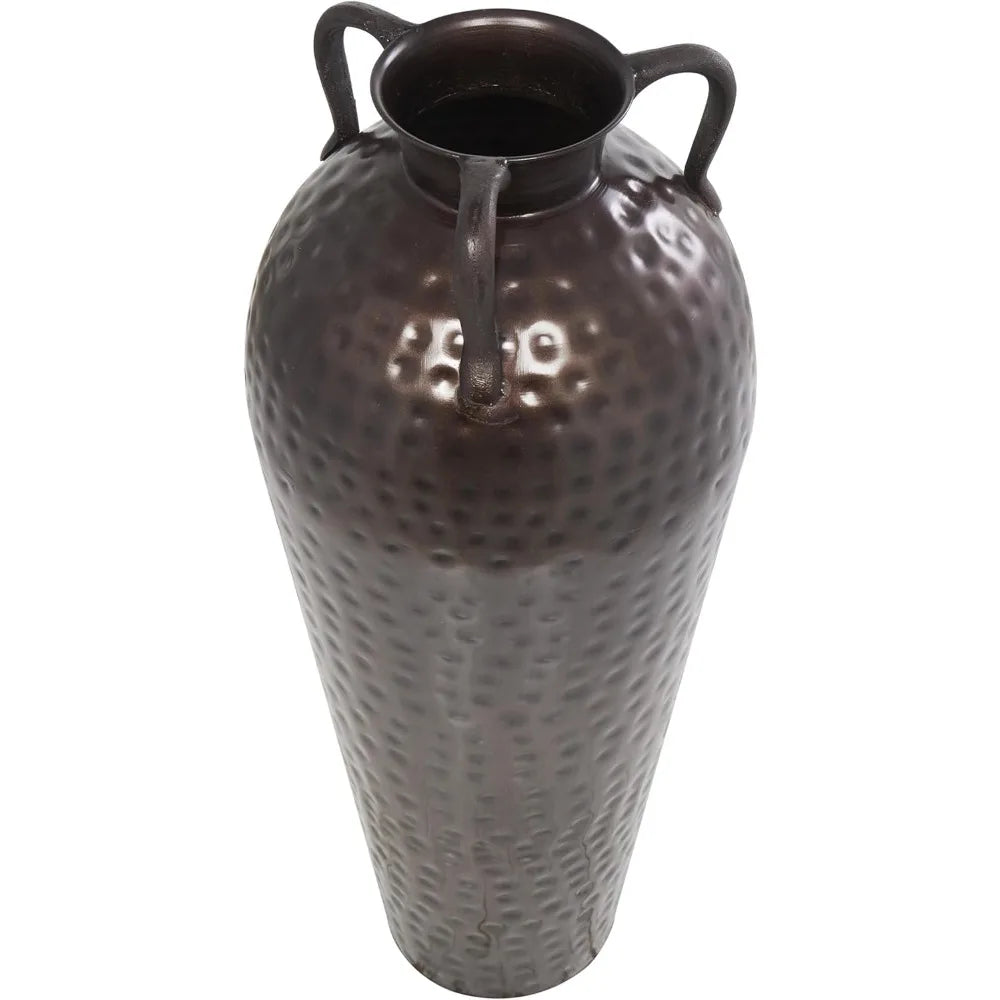 Tall Metal Floor Vase with Hammered Details, 10x10x28 Brown