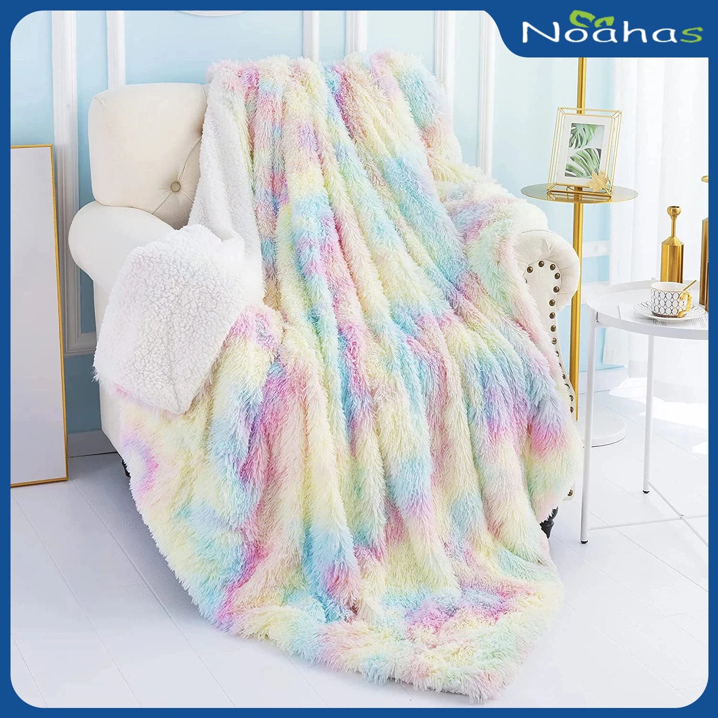 Soft Fuzzy Rainbow Blanket, Throw Blankets