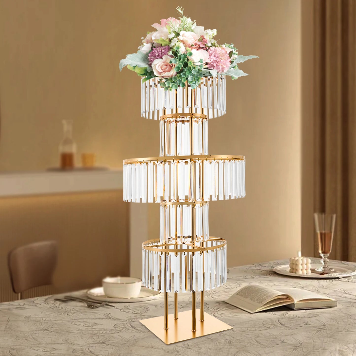 5 Tiers Gold/Silver Wedding Centerpieces Flower Stand Vase