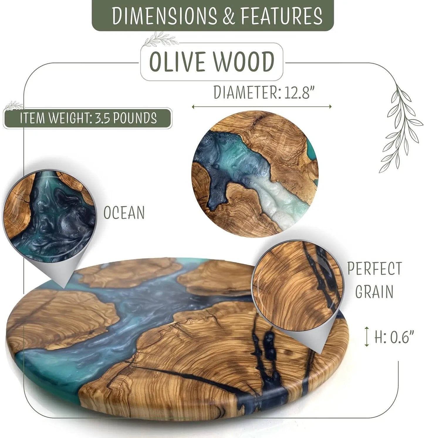 Olive Wood Round Resin Cheese & Charcuterie Board