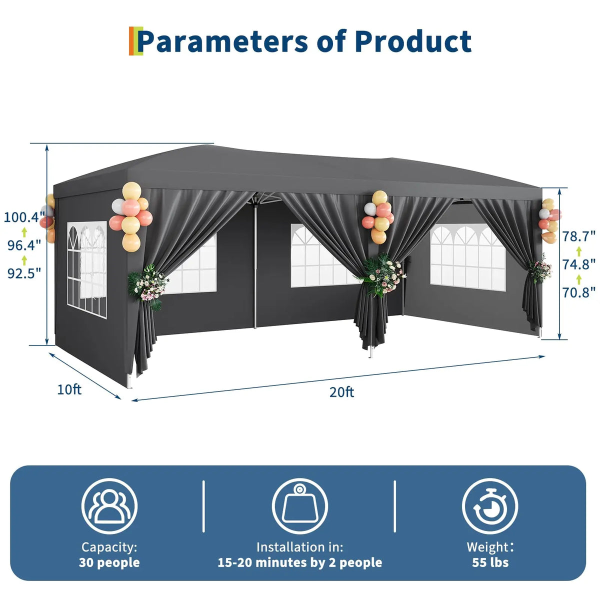 10x20 Commercial Pop Up Canopy Tent Heavy Duty Outdoor With 6 Sidewalls