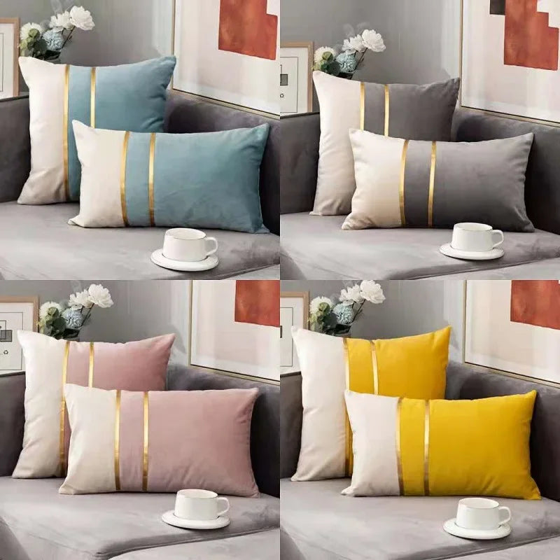 Cushion Cover Color Stitching Dutch Velvet Throw Pillow Case