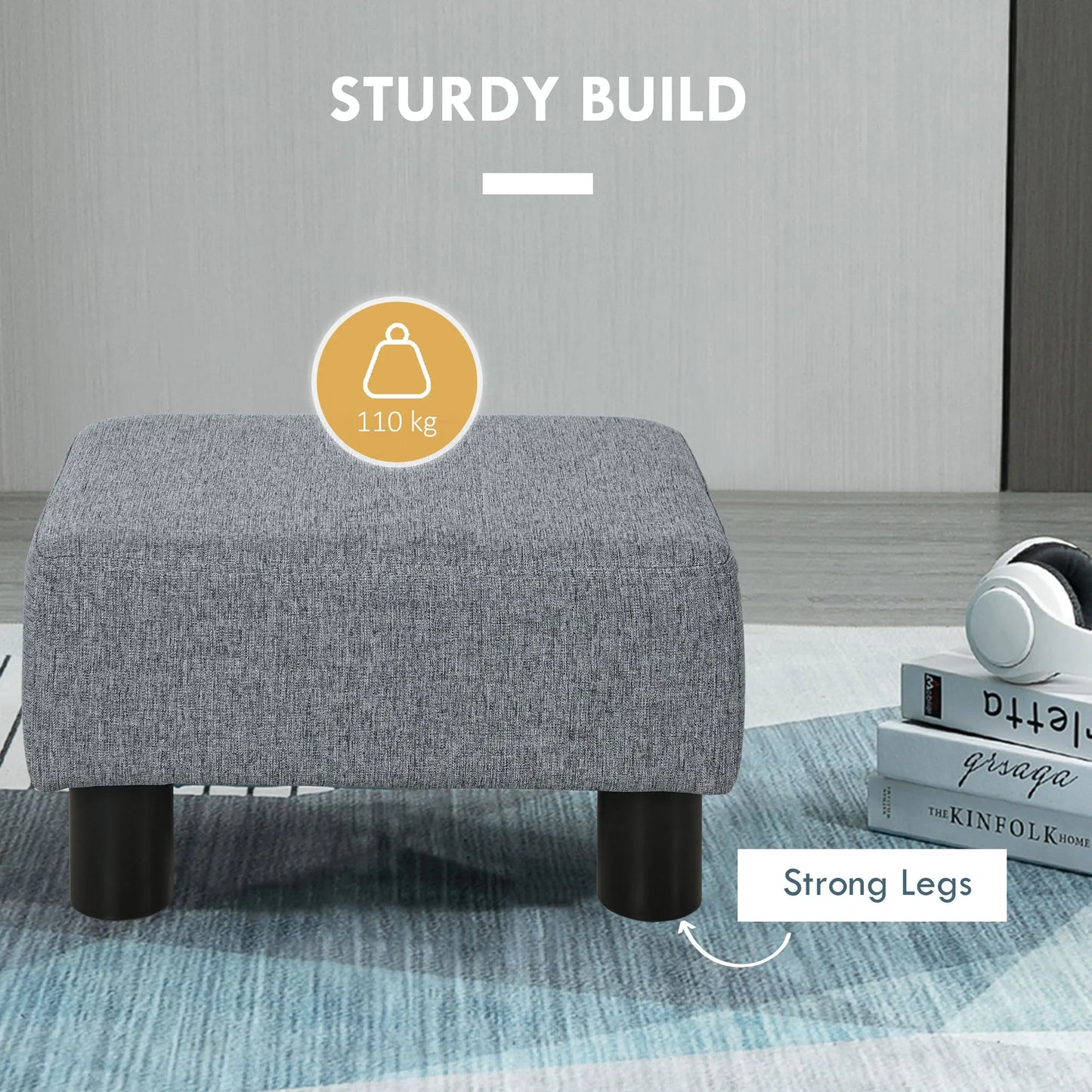 HOMCOM Ottoman Foot Rest, Small Foot Stool with Linen Fabric Upholstery