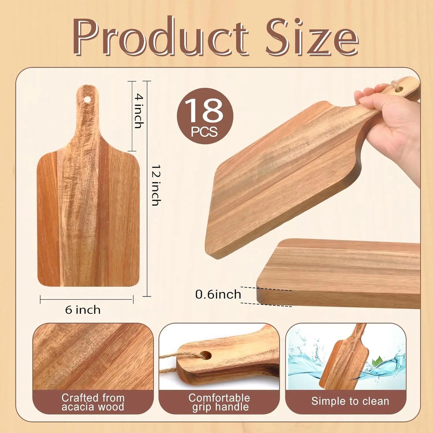 18 Pcs Acacia Wood Cutting Board  Charcuterie Boards
