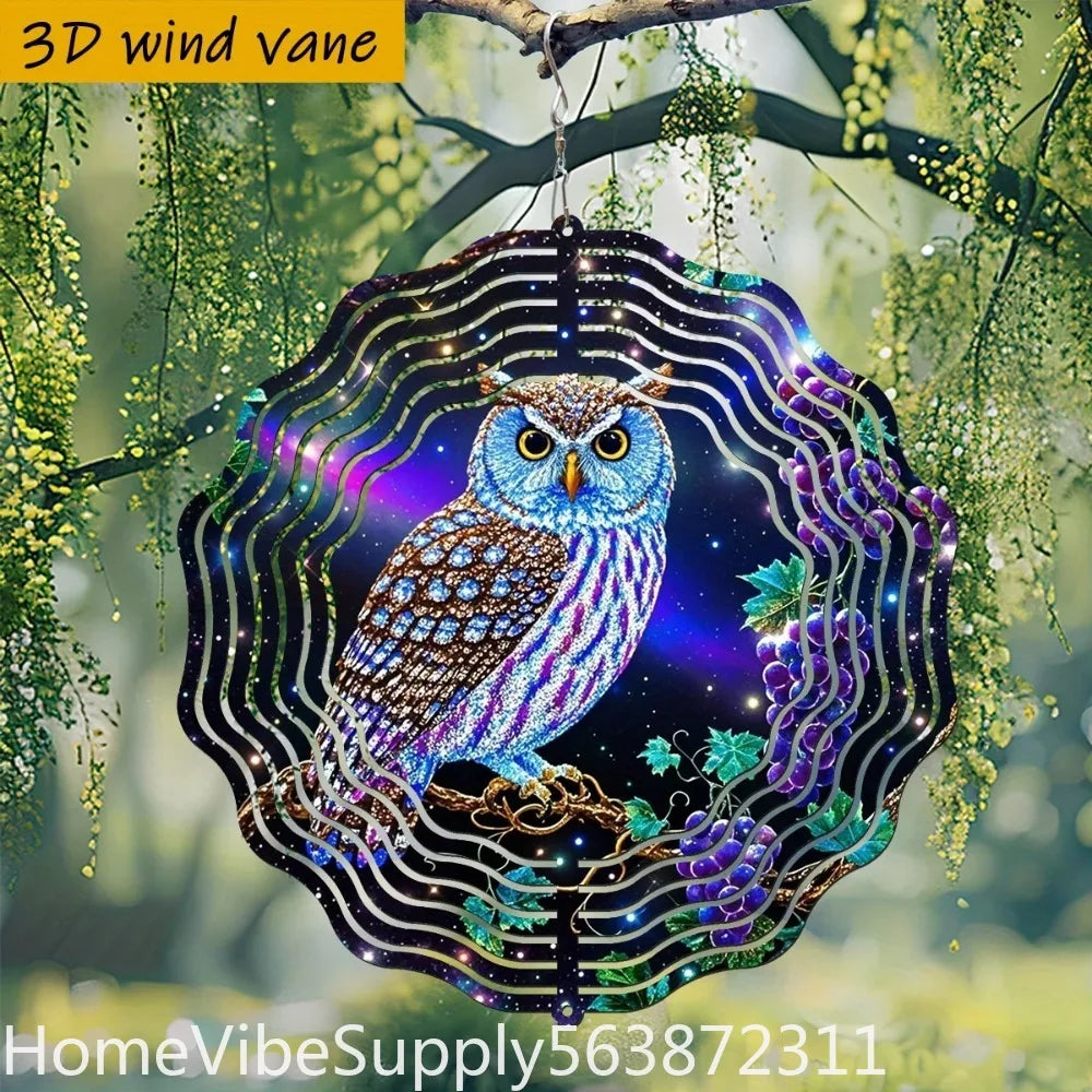 3D Owl Kaleidoscope Metal Wind Spinner Wind Chime 360°