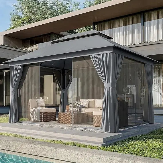 Outdoor Gazebo for Patio 10x12, Metal Frame Double Roofs,