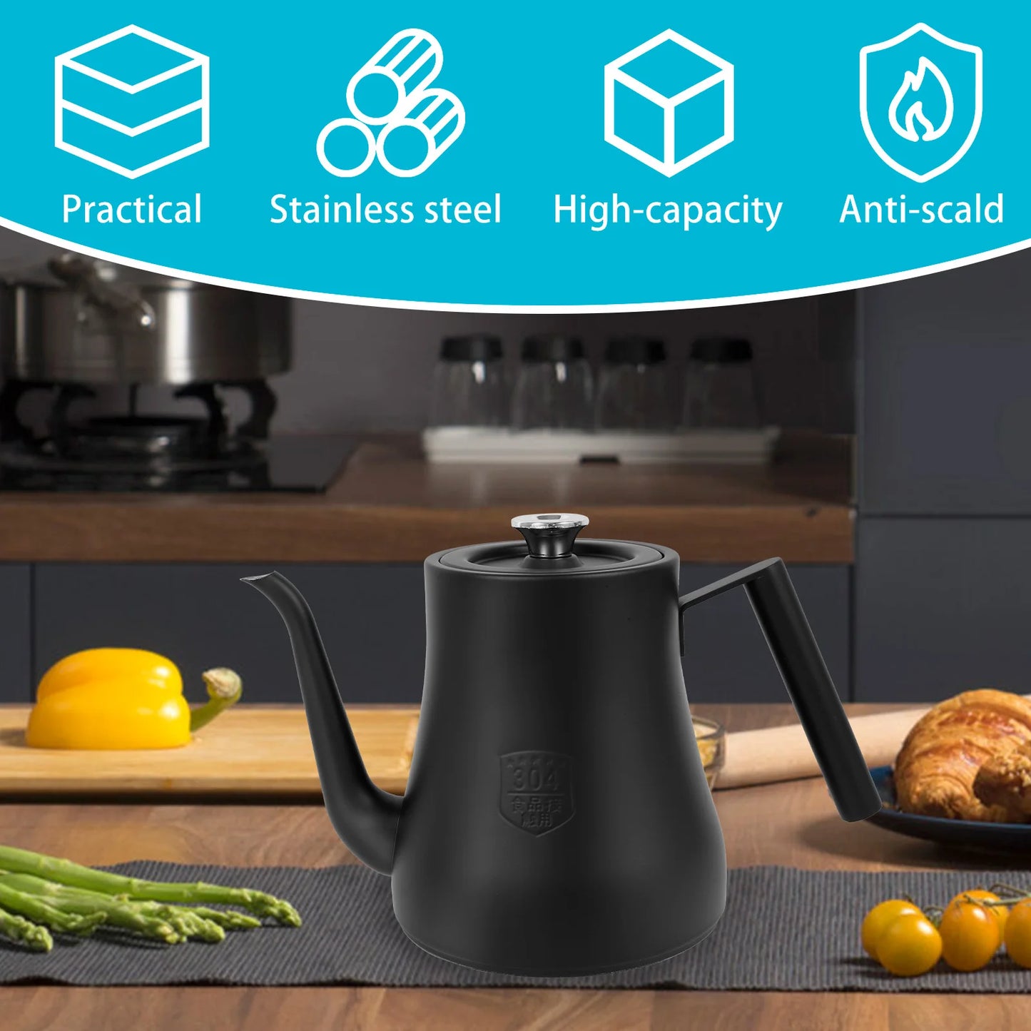 2L Stainless Kettle Tea Pot - Infuser Coffee Water Kettle