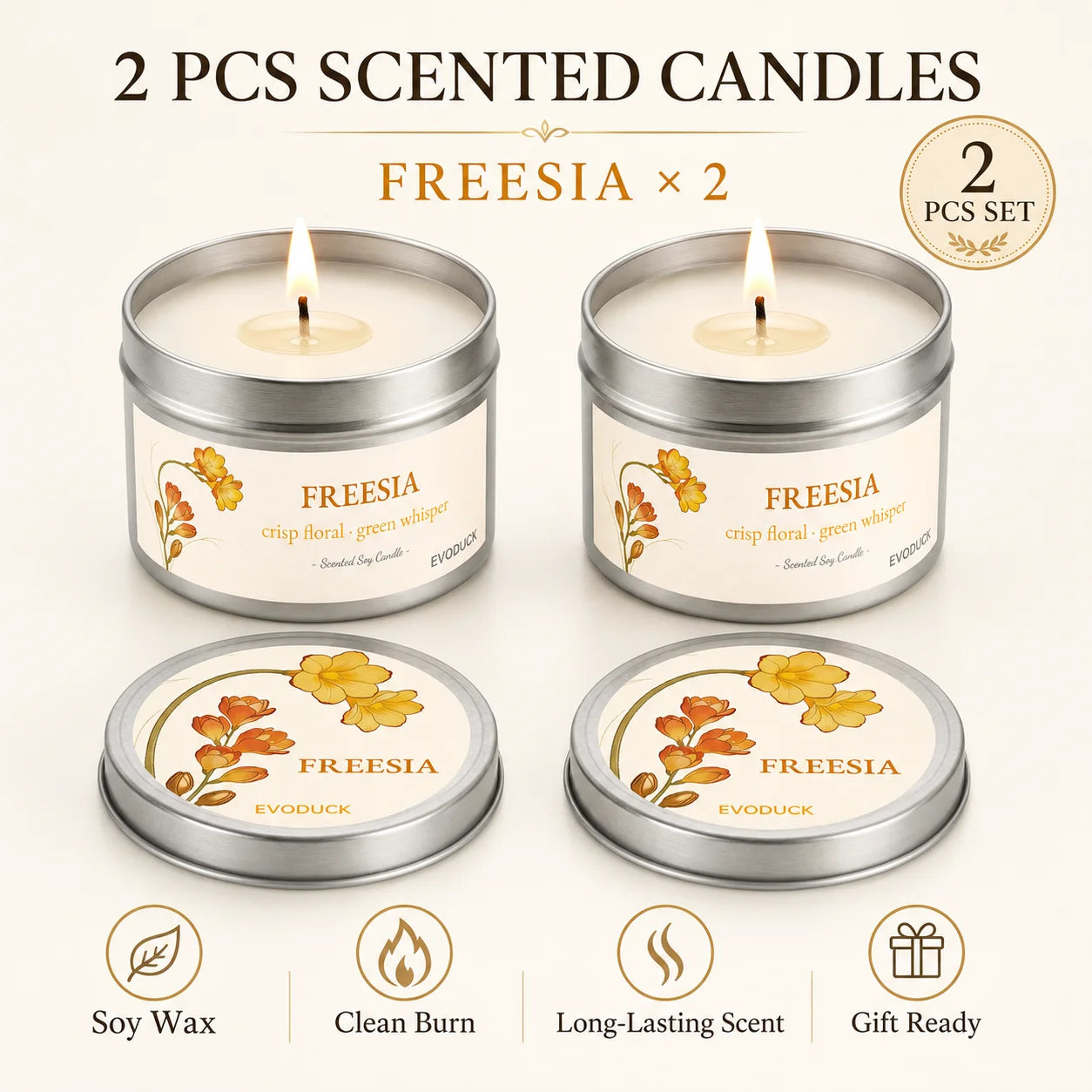 4Pcs Floral Scented Candle Set  Natural Soy Wax Tin Candles