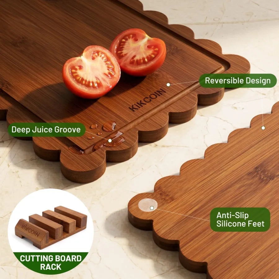 4-Piece Bamboo Cutting Board Set with Storage Stand