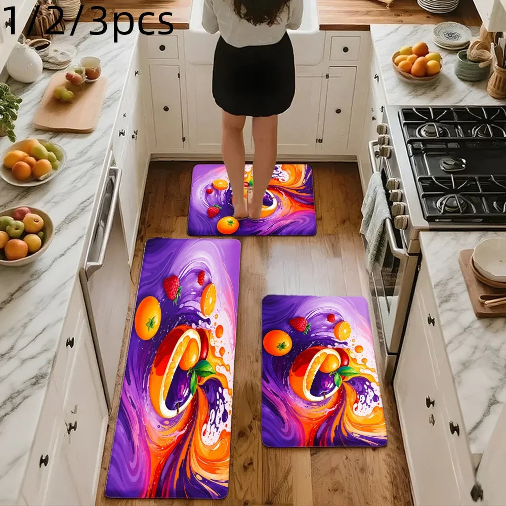 3PCS Mat Set,  Colorful Fruit Swirl Abstract Design