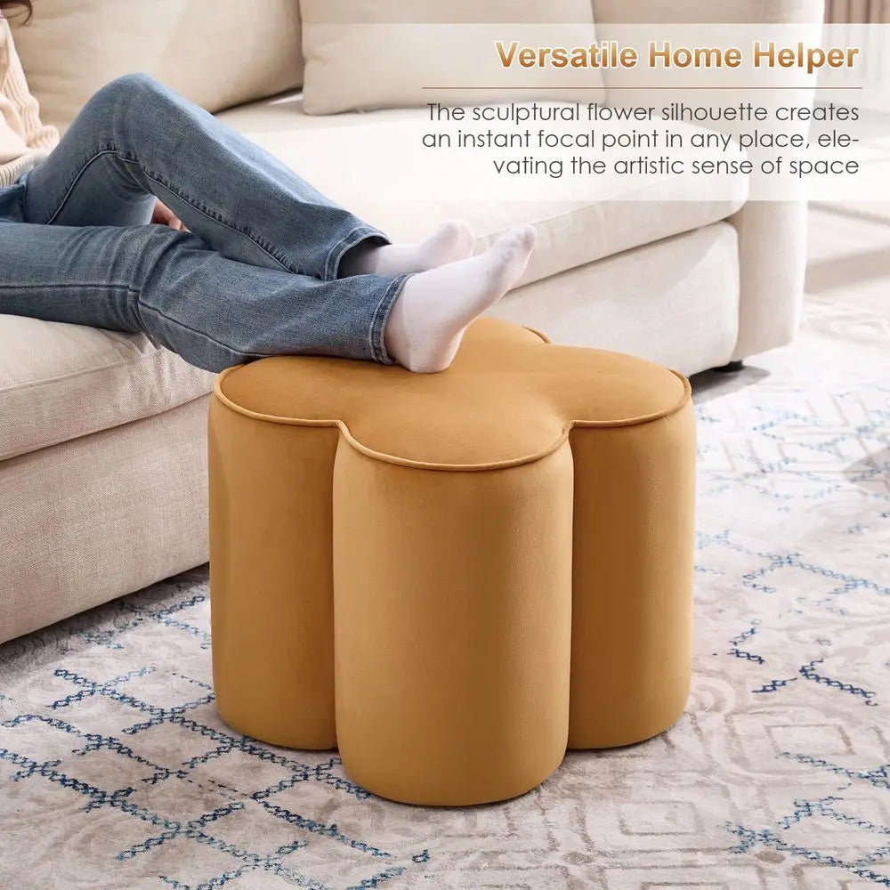 Flower Pouf Ottoman Foot Rest Set of 2, Velvet Fabric