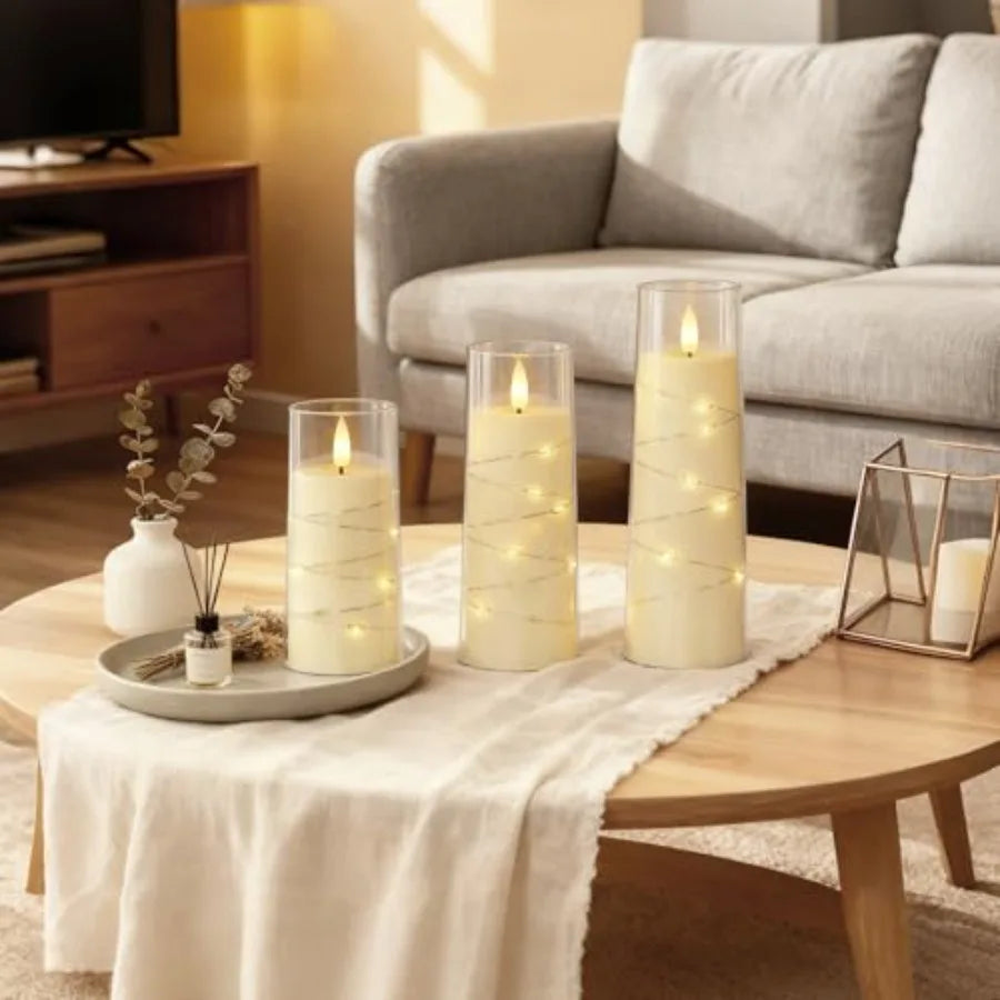 Flameless Candle with Remote Timer, 3 Flickering Acrylic Battery Operated LED