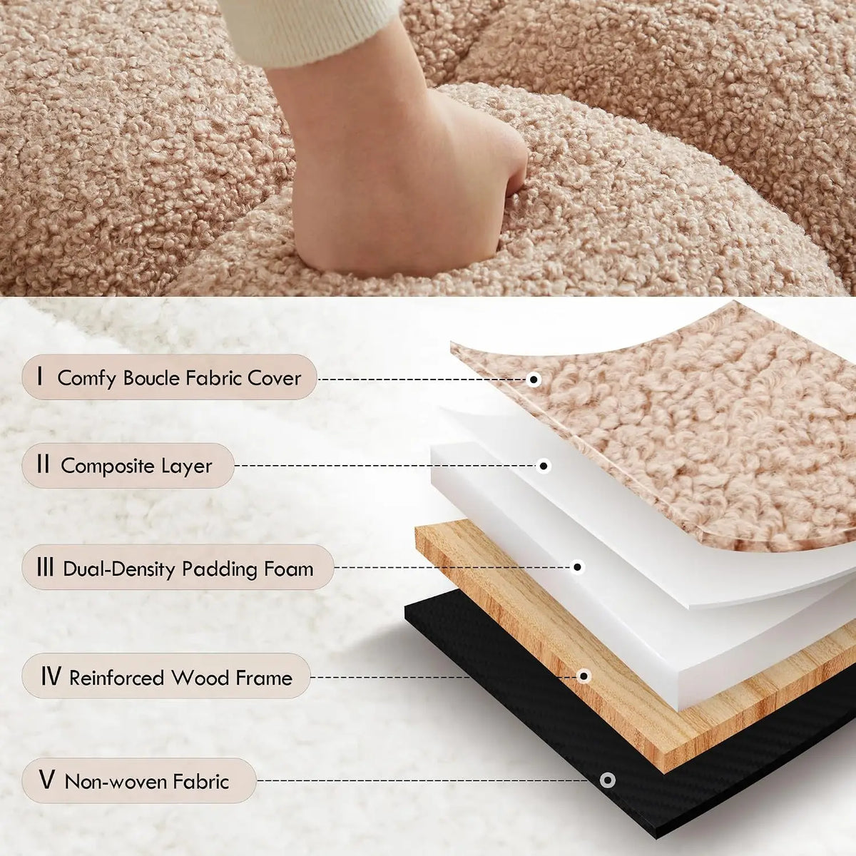 Fuzzy Ottoman Square Sherpa Pouf Tufted Boucle Fabric