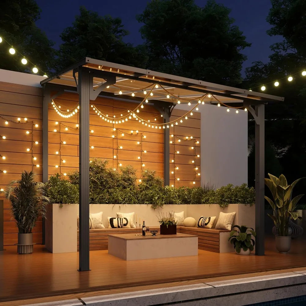 "Large Patio Gazebo with Wall-Mounted Pergola,