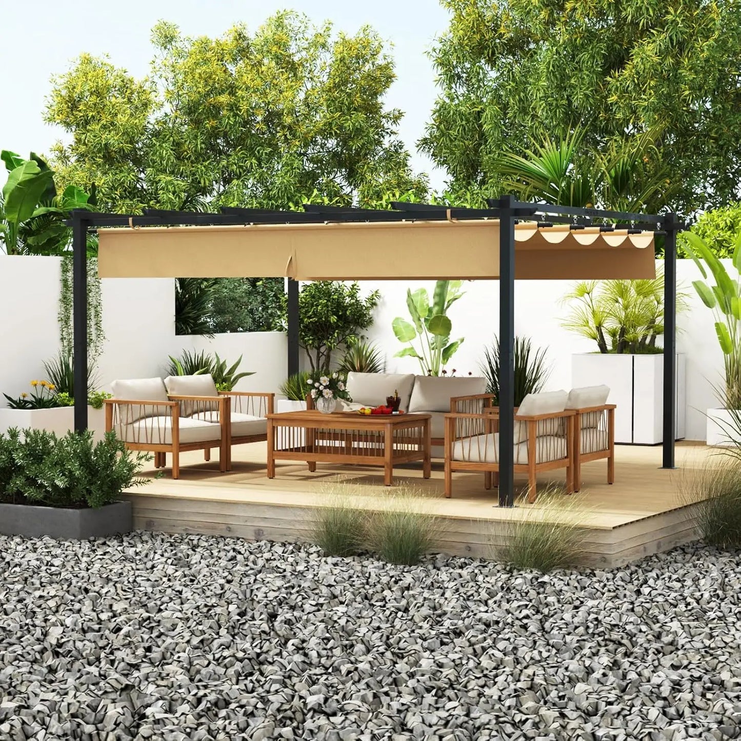 12x14 Outdoor Pergola, Patio Aluminum Pergola  Retractable Canopy