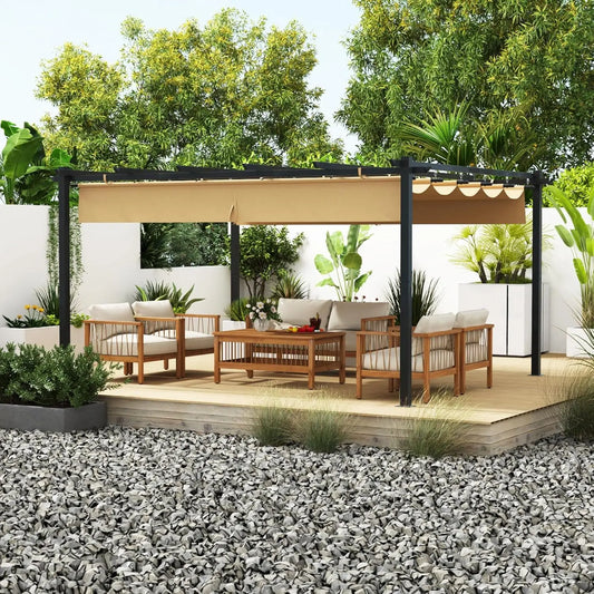 12x14 Outdoor Pergola, Patio Aluminum Pergola  Retractable Canopy