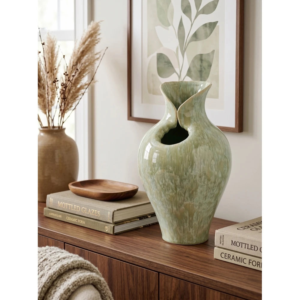 D7.9x11.8" Sage Office Green Sculptural Ceramic Vase