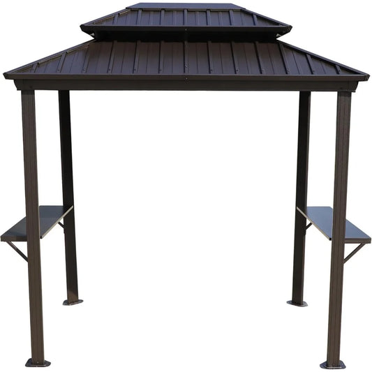 6’ x 8’ BBQ Hardtop Grill Gazebo,  Double Galvanized Metal Roof