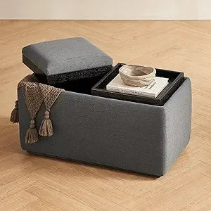 Luna Round Ottoman with Storage and Tray, Round Coffee Table