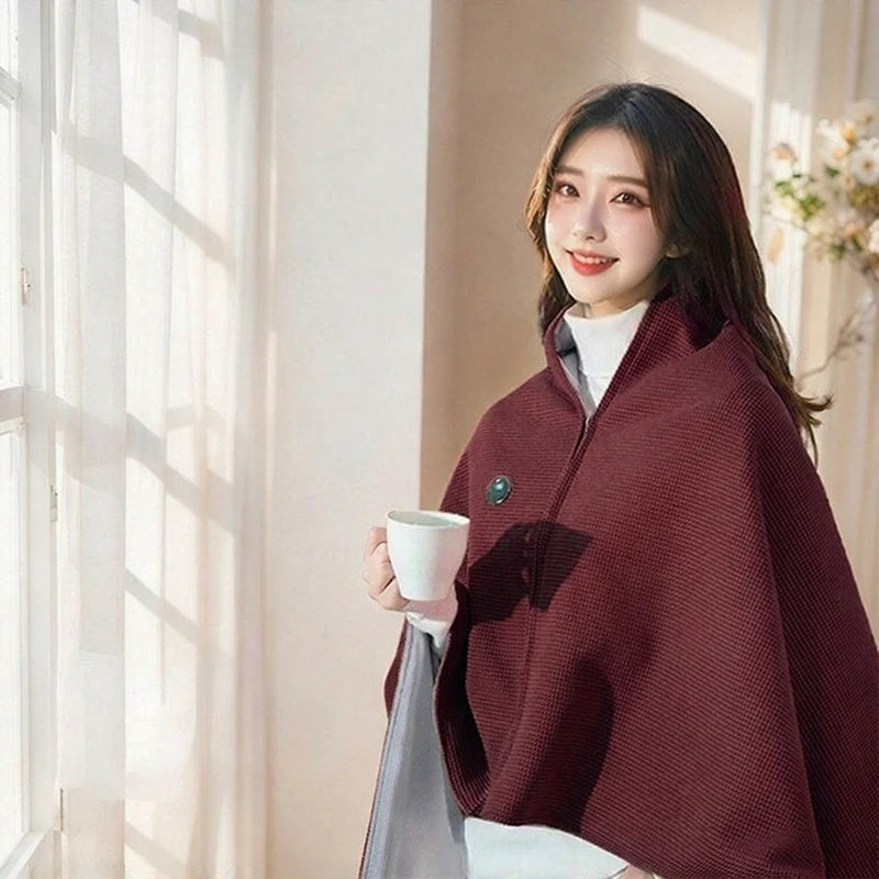 USB Wearable Heated Shawl Wrap Blanket with Hood Zipper