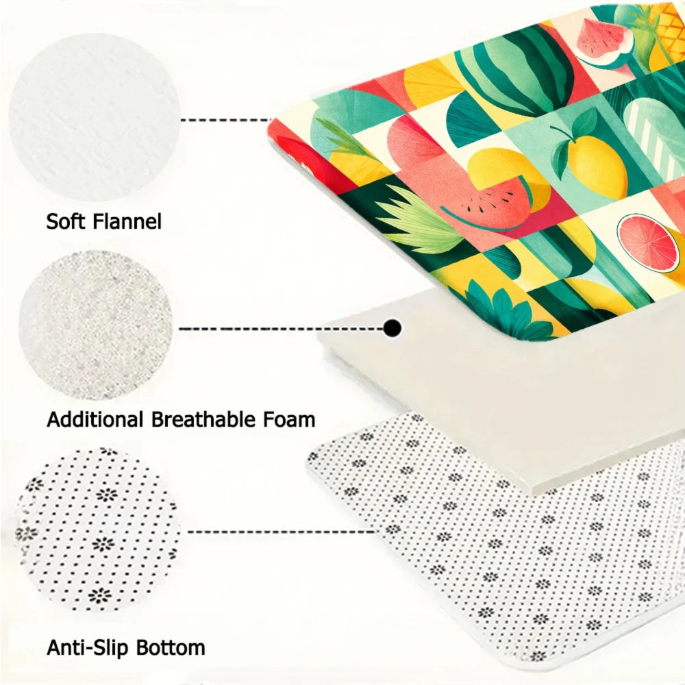 3PCS Mat Tropical Fruit Pattern With Watermelon Pineapple Mango Kitchen Rug.