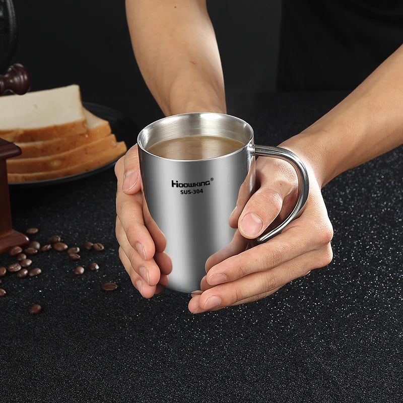 200ml-500ml Mug, 304 Stainless Steel Double Cover Coffee Mug, Beer Mug,