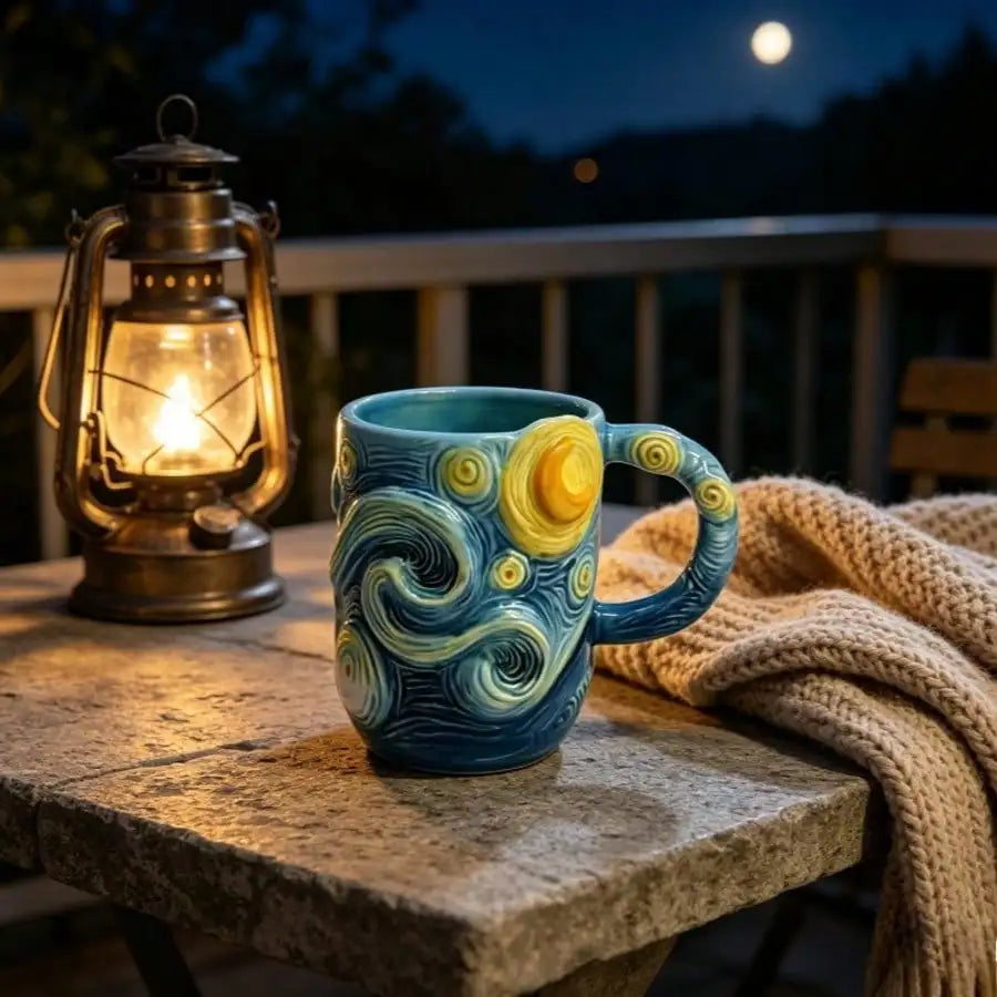 3D Coffee Mug,Artistic Themed With Swirling Sky And Moon Design
