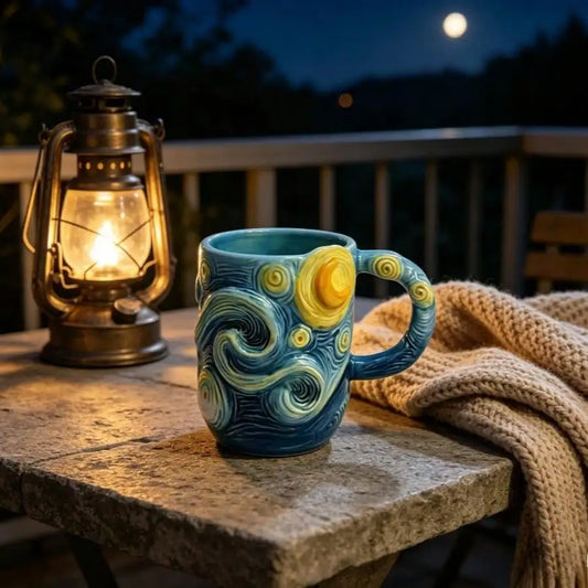 3D Coffee Mug,Artistic Themed With Swirling Sky And Moon Design
