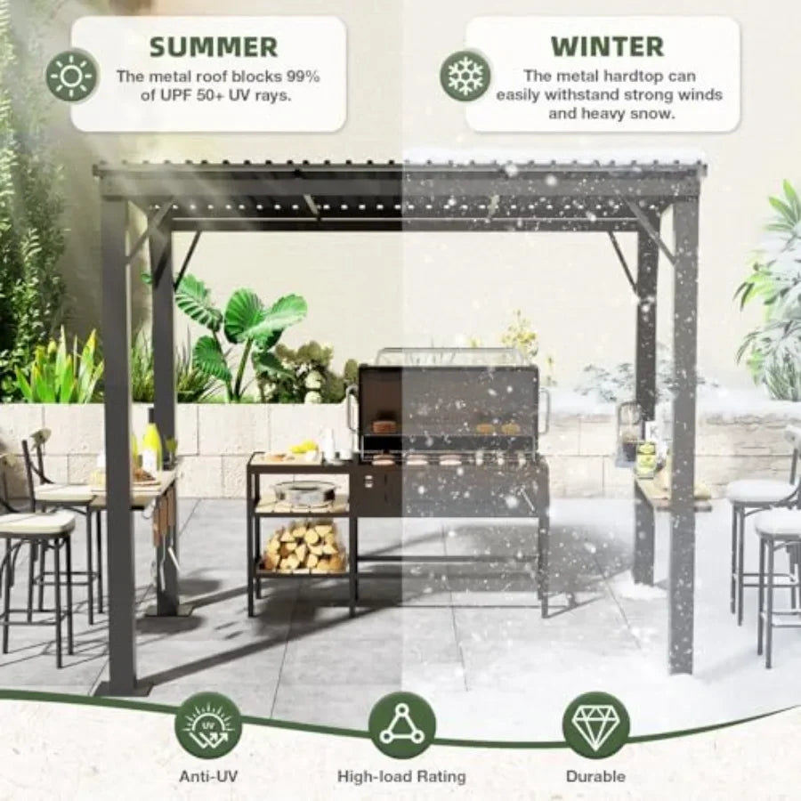 Hardtop Grill Gazebo Outdoor Gazebo with Side Shelves BBQ Grill