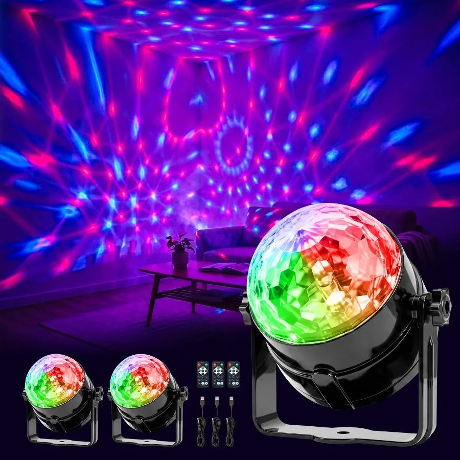 3 Pack RGB Disco Ball Lights with Sound Activation and 4.9ft Type C Cable