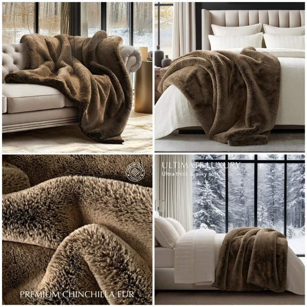 Luxury Soft Faux Chinchilla Fur Throw Blanket Thick Heavy