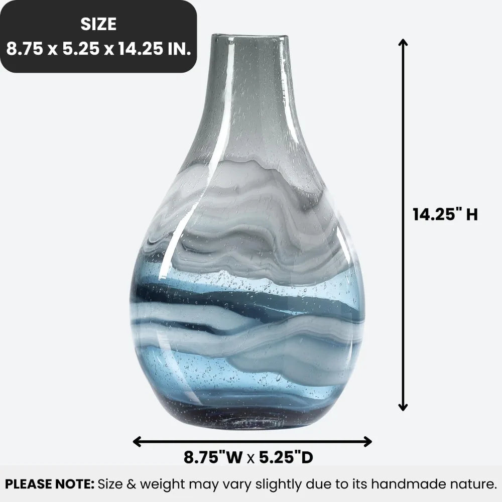 Glass Vase  - 14 Tall Large Blue Glass Vase