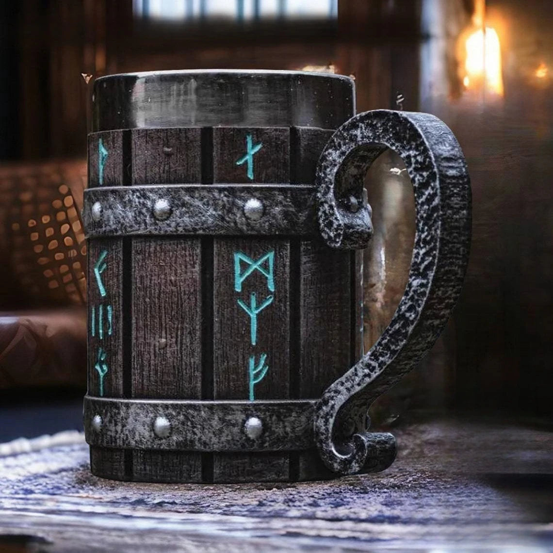 Viking Vintage Oak Barrel Beer Mug Stein with Stainless Steel Liner Coffee Cup
