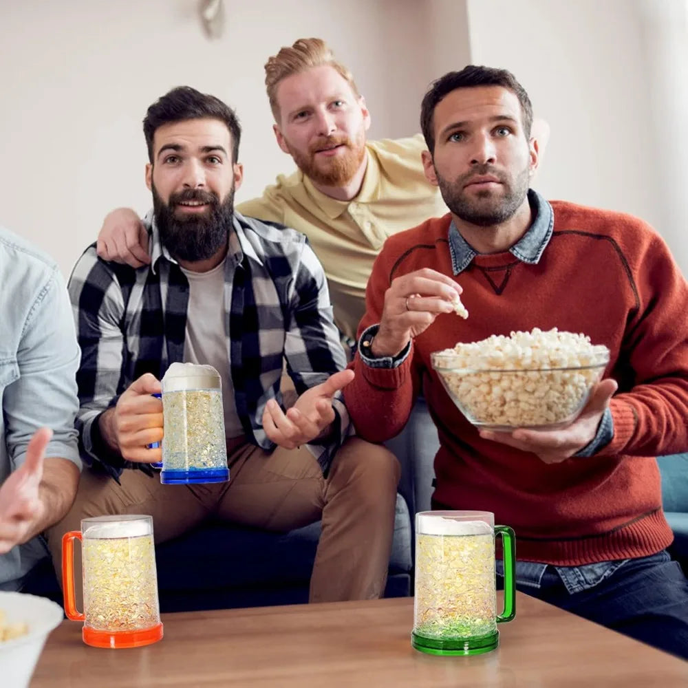 Freezer Beer Mugs, 4 Pack Double Wall Gel Frosty Freezer Ice Mugs