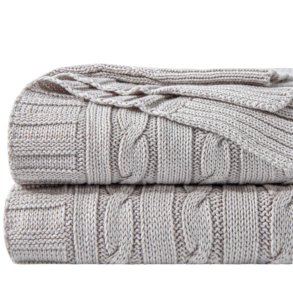 100% Cotton Cable Knit Throw, Super Soft Warm