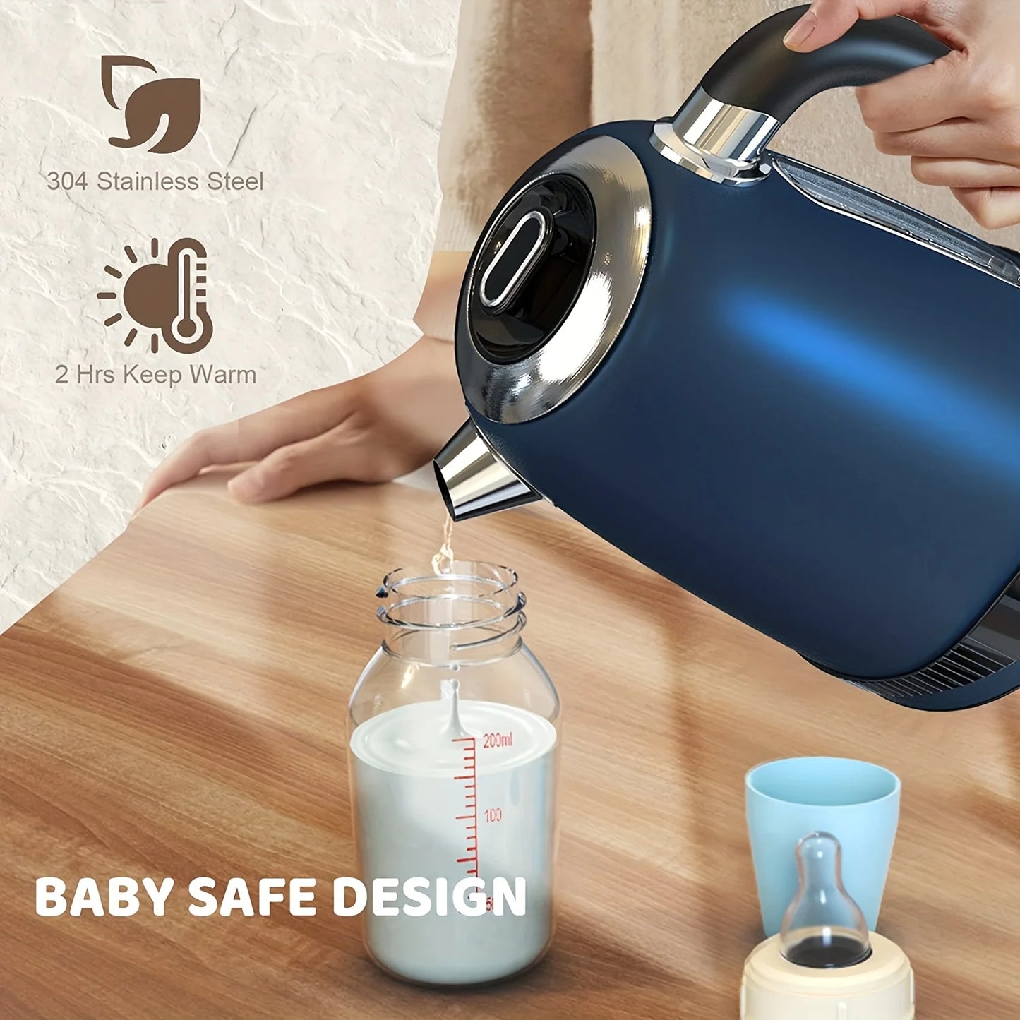 1pc 1.8QT Electric Kettle, US Plug, 7 Heat Settings & LED Display (1100W)