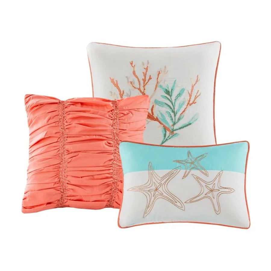 6 Piece  Quilt Set with Throw Pillows Coral Full Queen