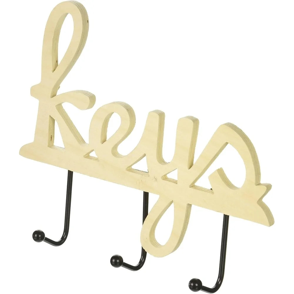 Wooden Key Holder with 3 Metal Hooks Wall Mount