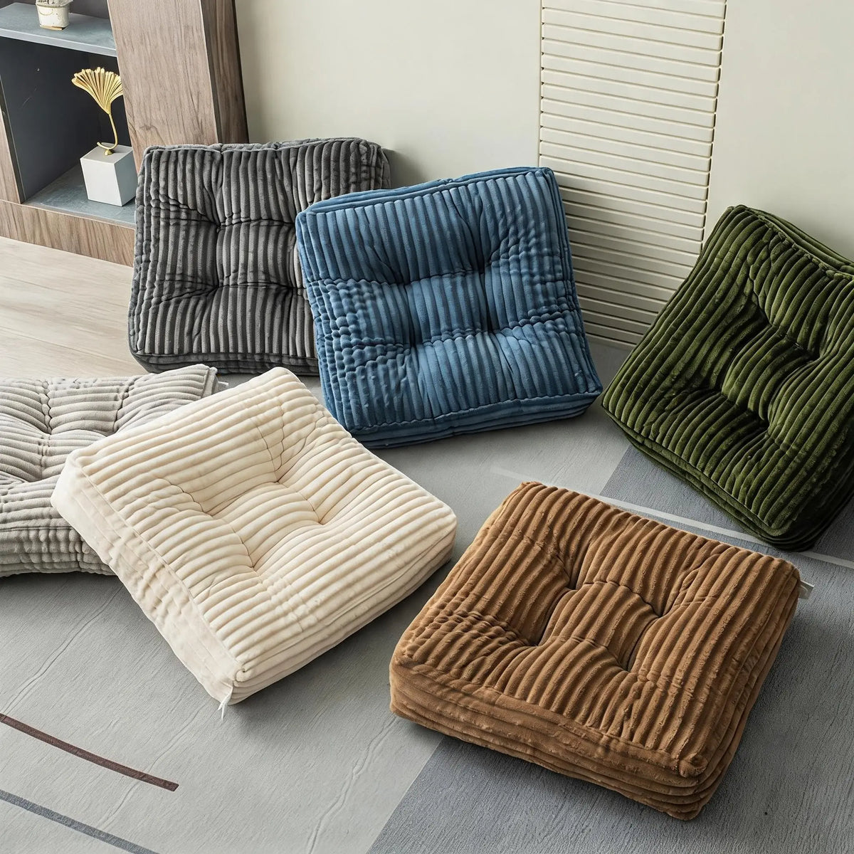 2Pcs Square Thick Floor Cushion, Striped Floor Pillow