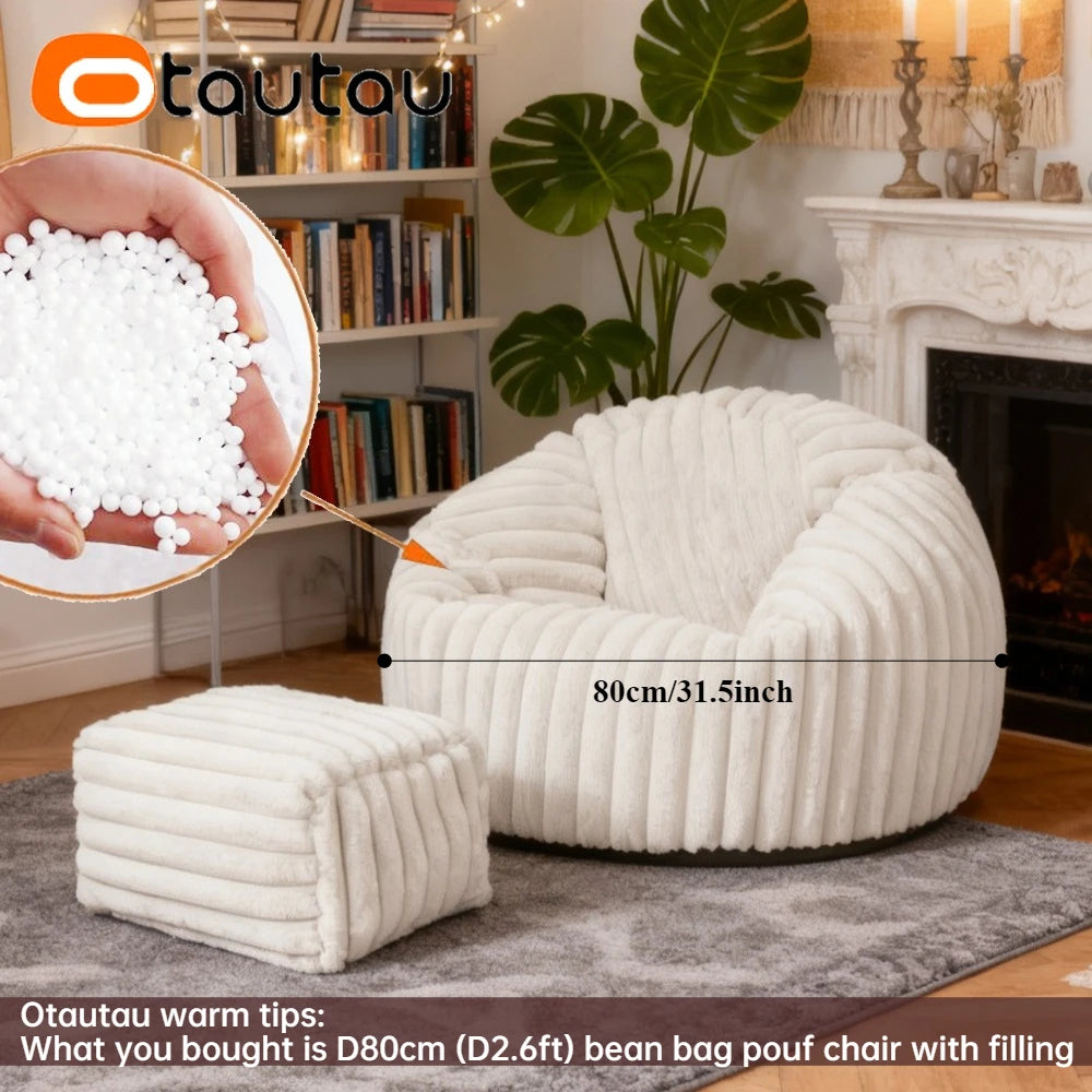 OTAUTAU Children Adults 2.6ft Thick Soft Fluffy Faux Fur Fluffy Bean Bag Chair with Filling Winter Christmas Pouf Ottoman DD234