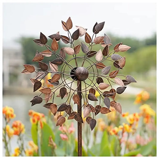 Metal Garden Wind Spinners W23 Copper Leaves Spin