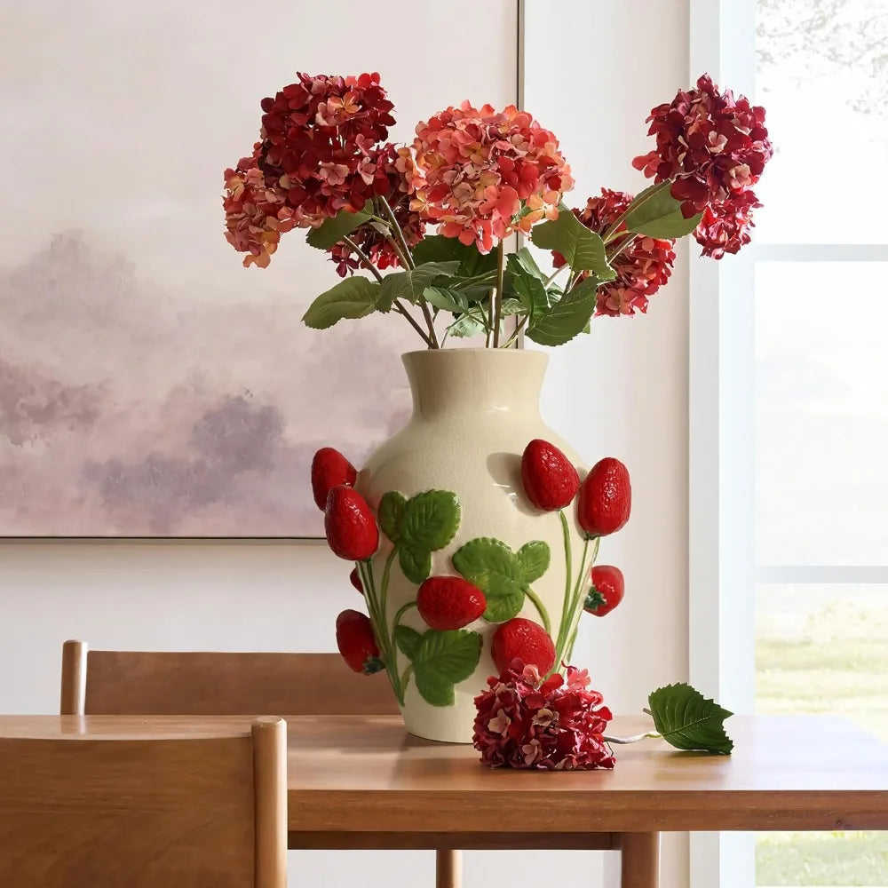 Unique Ceramic Flower Vase, with Red Strawberries