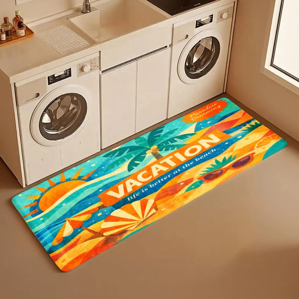 3PCS Kitchen Rugs, Palm Tree Sun Sunglasses Wave Dining Mat