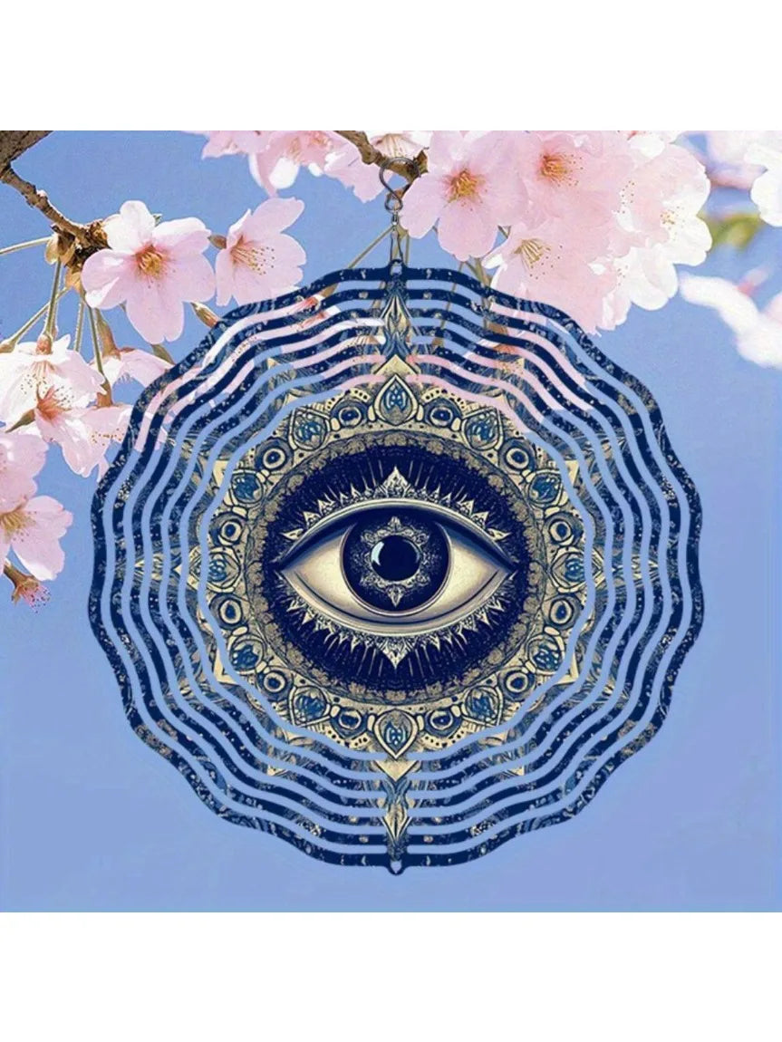 Handmade Blue Evil Eye Mandala Metal Wind Chime