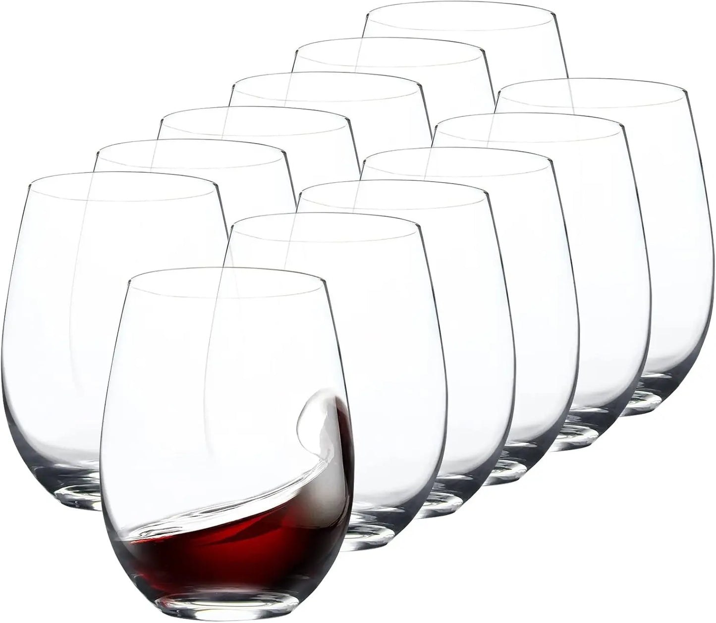 Stemless Wine Glasses Set of 12 15 Ounce Smooth Rim